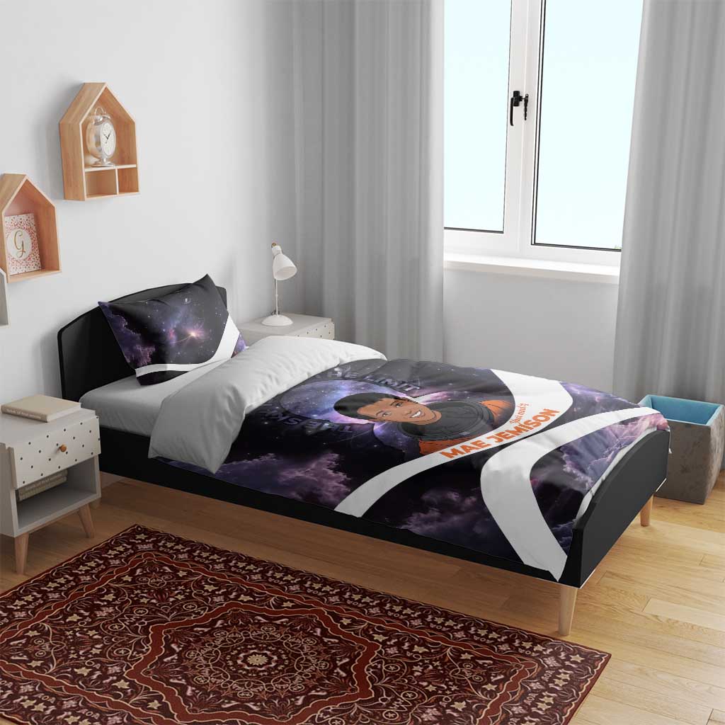 Mae Jemison Bedding Set Cartoon Astronaut Portrait, The Sky Is Not the Limit Quote and Galaxy Dreamer - Wonder Print Shop