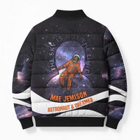 Mae Jemison Bomber Puffer Jacket Cartoon Astronaut Portrait, The Sky Is Not the Limit Quote and Galaxy Dreamer - Wonder Print Shop