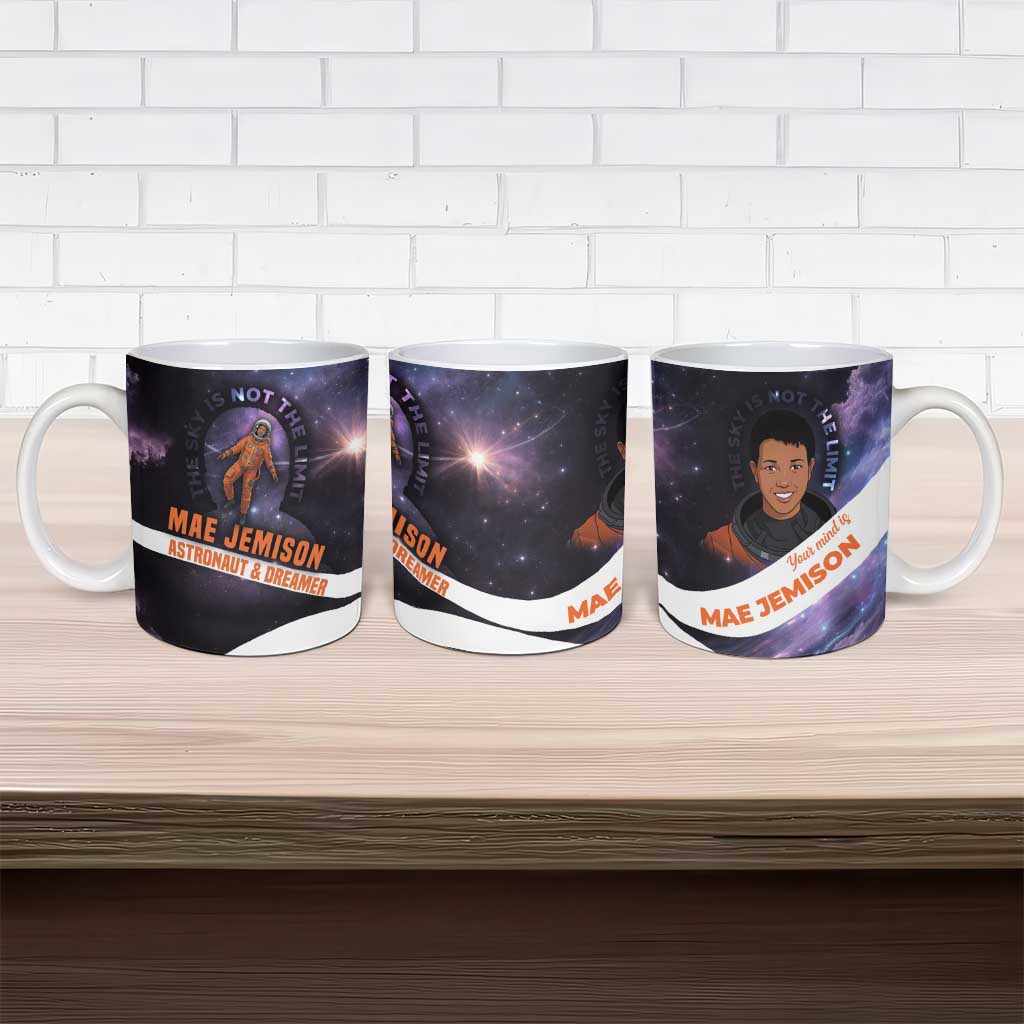 Mae Jemison Ceramic Mug Cartoon Astronaut Portrait, The Sky Is Not the Limit Quote and Galaxy Dreamer - Wonder Print Shop