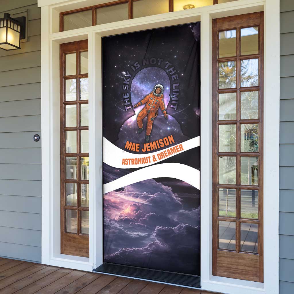 Mae Jemison Door Cover Cartoon Astronaut Portrait, The Sky Is Not the Limit Quote and Galaxy Dreamer - Wonder Print Shop