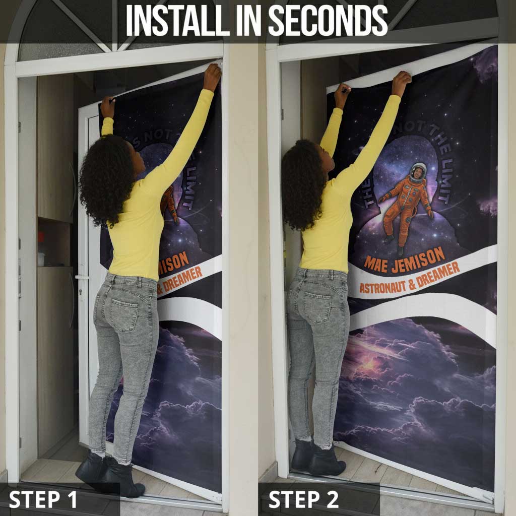 Mae Jemison Door Cover Cartoon Astronaut Portrait, The Sky Is Not the Limit Quote and Galaxy Dreamer - Wonder Print Shop