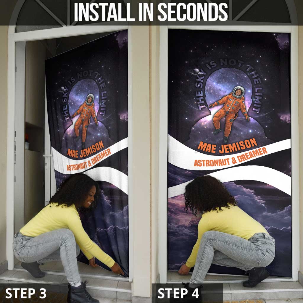 Mae Jemison Door Cover Cartoon Astronaut Portrait, The Sky Is Not the Limit Quote and Galaxy Dreamer - Wonder Print Shop