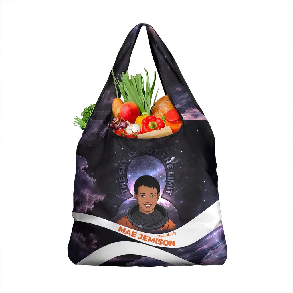 Mae Jemison Grocery Bag Cartoon Astronaut Portrait, The Sky Is Not the Limit Quote and Galaxy Dreamer - Wonder Print Shop