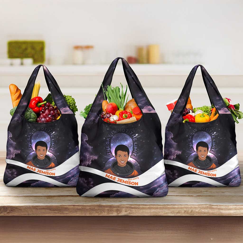 Mae Jemison Grocery Bag Cartoon Astronaut Portrait, The Sky Is Not the Limit Quote and Galaxy Dreamer - Wonder Print Shop