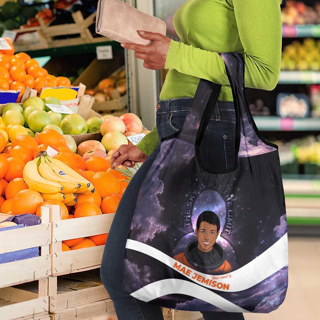 Mae Jemison Grocery Bag Cartoon Astronaut Portrait, The Sky Is Not the Limit Quote and Galaxy Dreamer - Wonder Print Shop