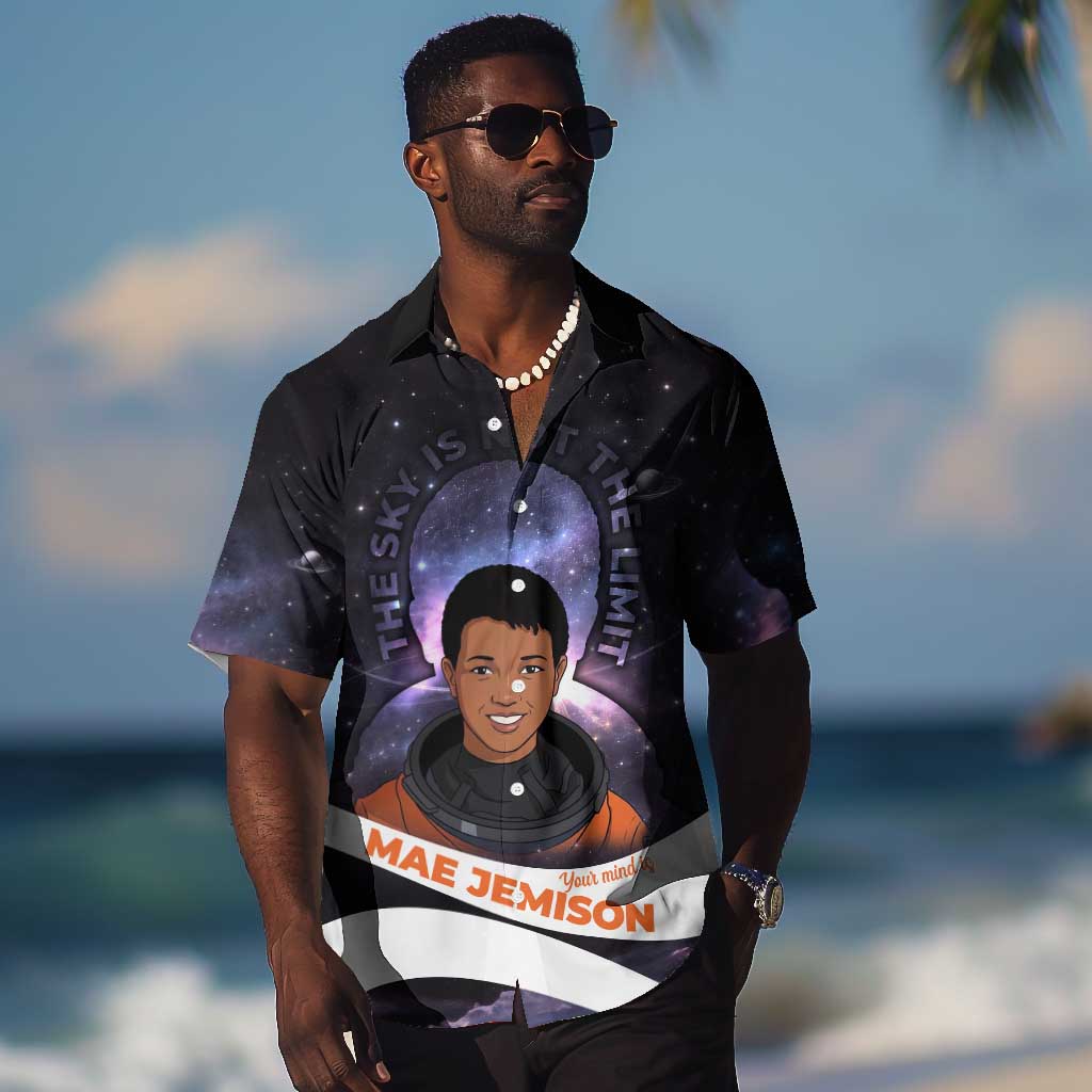 Mae Jemison Hawaiian Shirt Cartoon Astronaut Portrait, The Sky Is Not the Limit Quote and Galaxy Dreamer - Wonder Print Shop