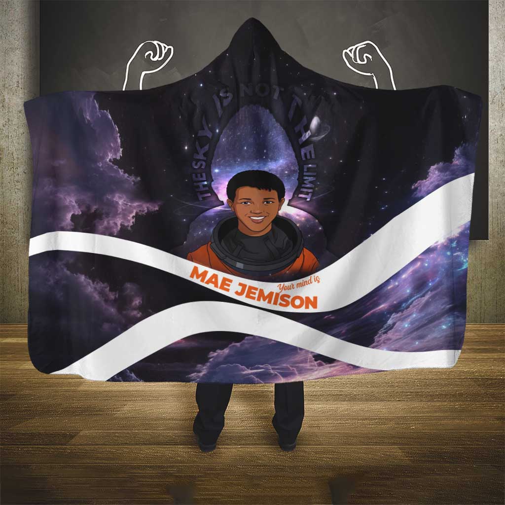 Mae Jemison Hooded Blanket Cartoon Astronaut Portrait, The Sky Is Not the Limit Quote and Galaxy Dreamer - Wonder Print Shop