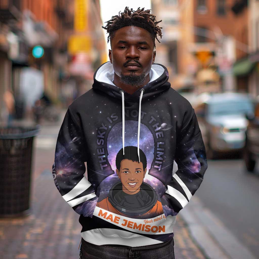 Mae Jemison Hoodie Cartoon Astronaut Portrait, The Sky Is Not the Limit Quote and Galaxy Dreamer - Wonder Print Shop