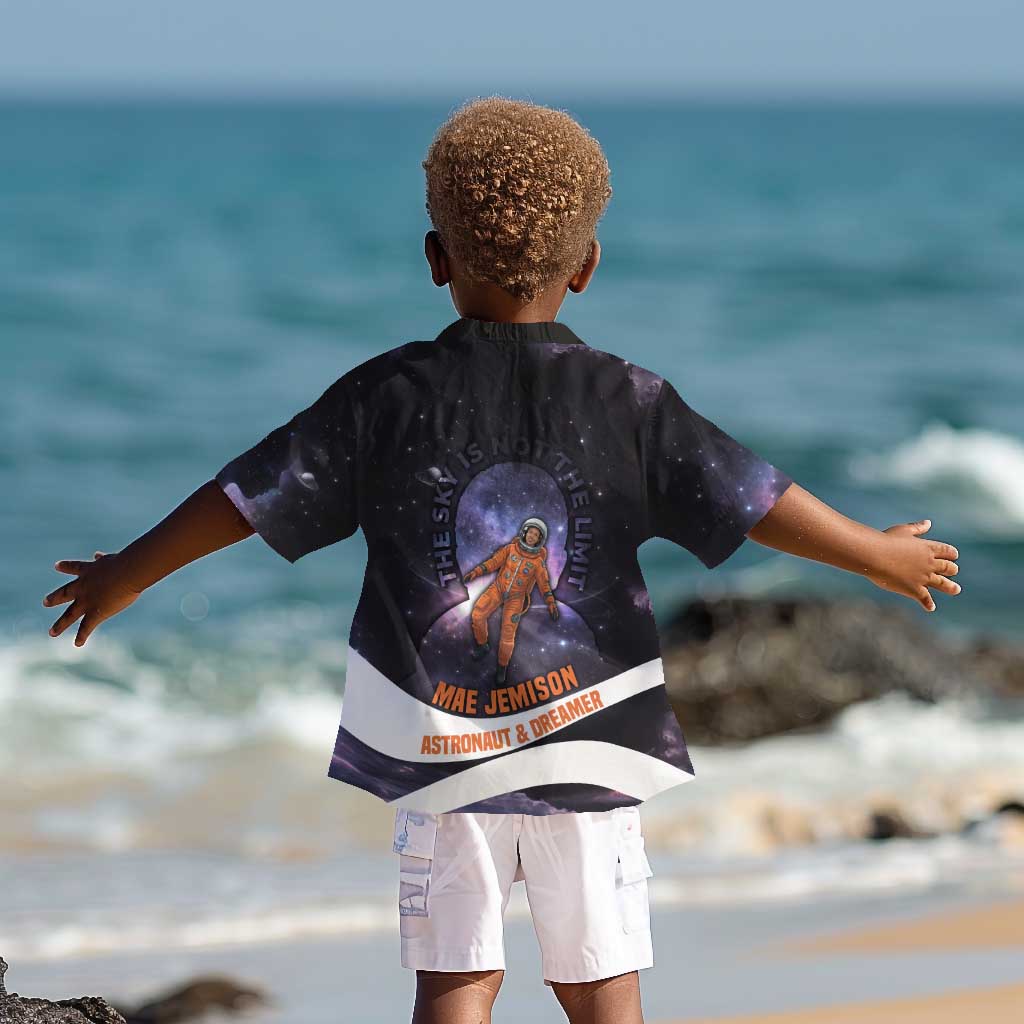 Mae Jemison Kid Hawaiian Shirt Cartoon Astronaut Portrait, The Sky Is Not the Limit Quote and Galaxy Dreamer - Wonder Print Shop