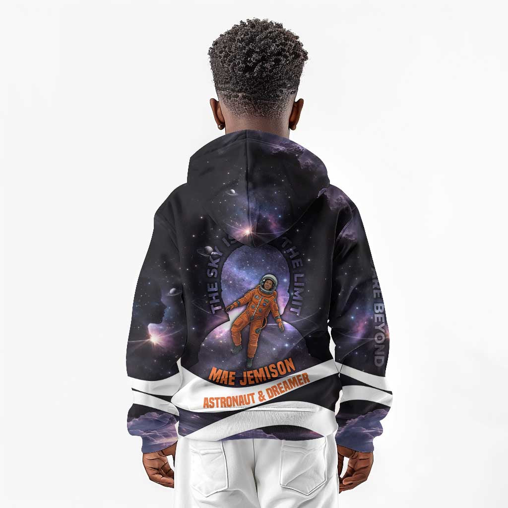Mae Jemison Kid Hoodie Cartoon Astronaut Portrait, The Sky Is Not the Limit Quote and Galaxy Dreamer - Wonder Print Shop