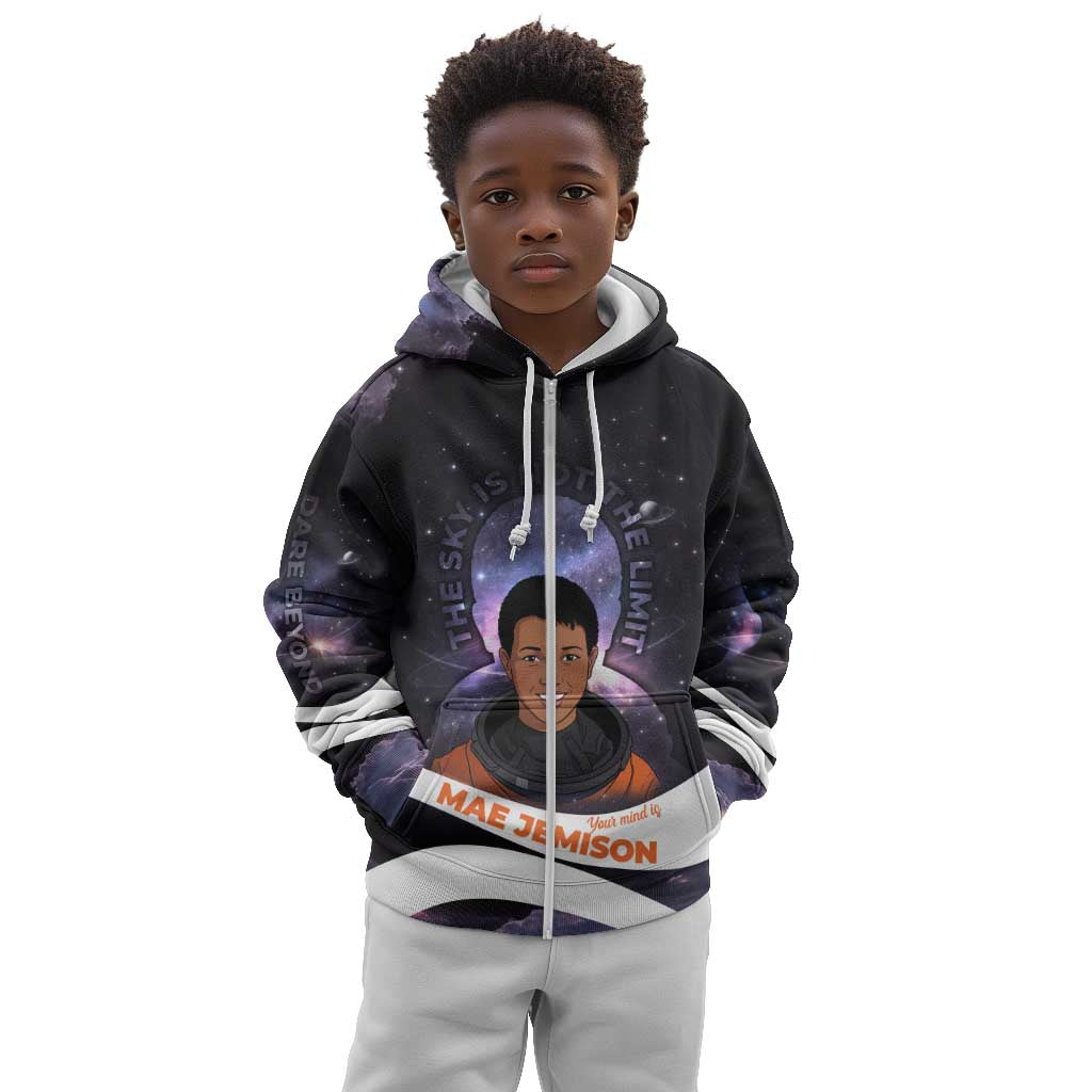 Mae Jemison Kid Hoodie Cartoon Astronaut Portrait, The Sky Is Not the Limit Quote and Galaxy Dreamer - Wonder Print Shop