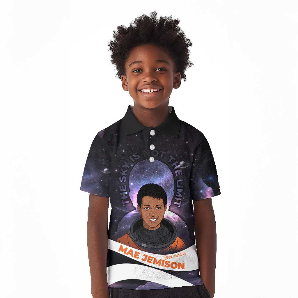 Mae Jemison Kid Polo Shirt Cartoon Astronaut Portrait, The Sky Is Not the Limit Quote and Galaxy Dreamer - Wonder Print Shop