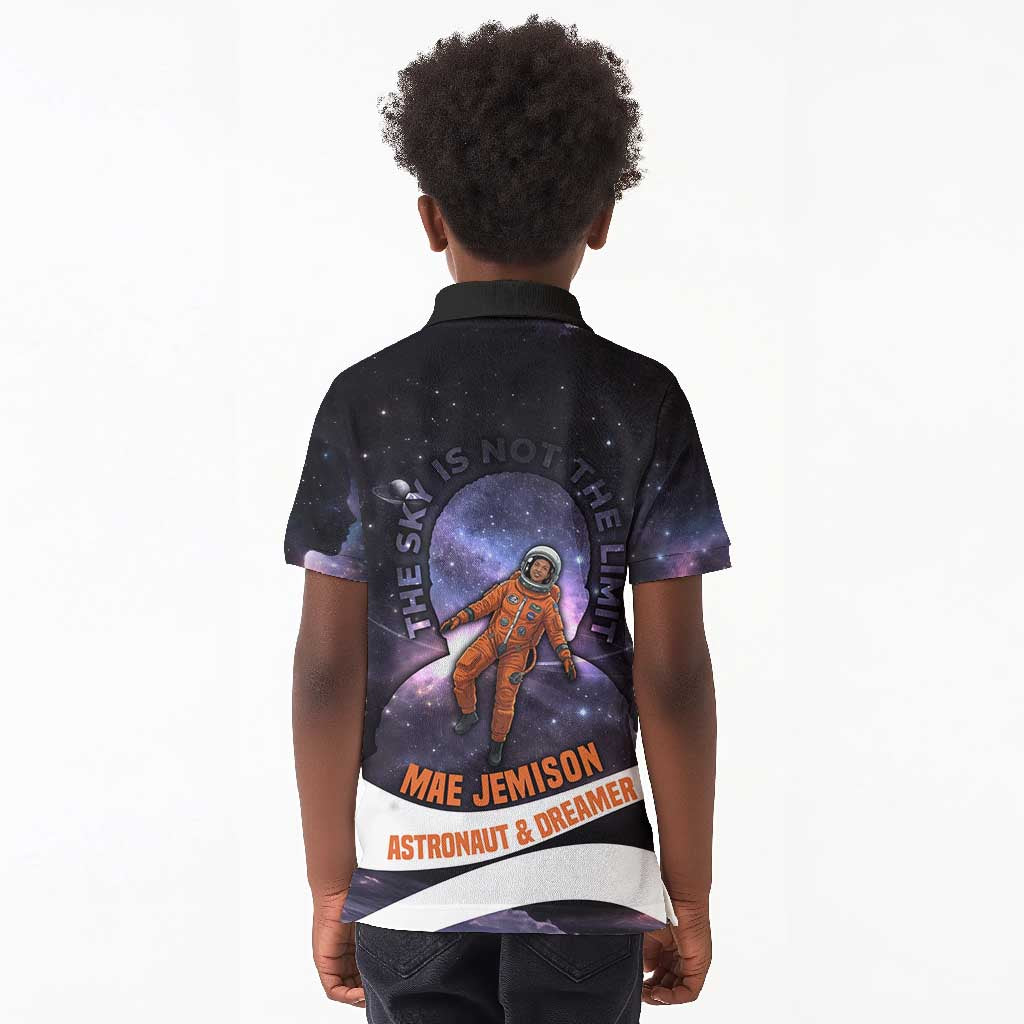 Mae Jemison Kid Polo Shirt Cartoon Astronaut Portrait, The Sky Is Not the Limit Quote and Galaxy Dreamer - Wonder Print Shop