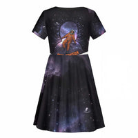 Mae Jemison Kid Short Sleeve Dress Cartoon Astronaut Portrait, The Sky Is Not the Limit Quote and Galaxy Dreamer - Wonder Print Shop