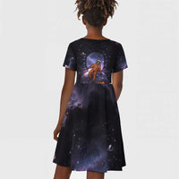 Mae Jemison Kid Short Sleeve Dress Cartoon Astronaut Portrait, The Sky Is Not the Limit Quote and Galaxy Dreamer - Wonder Print Shop