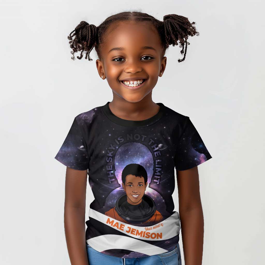 Mae Jemison Kid T shirt Cartoon Astronaut Portrait, The Sky Is Not the Limit Quote and Galaxy Dreamer - Wonder Print Shop
