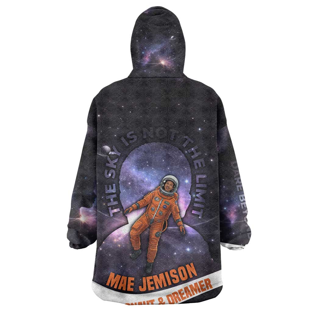 Mae Jemison Kid Wearable Blanket Hoodie Cartoon Astronaut Portrait, The Sky Is Not the Limit Quote and Galaxy Dreamer - Wonder Print Shop