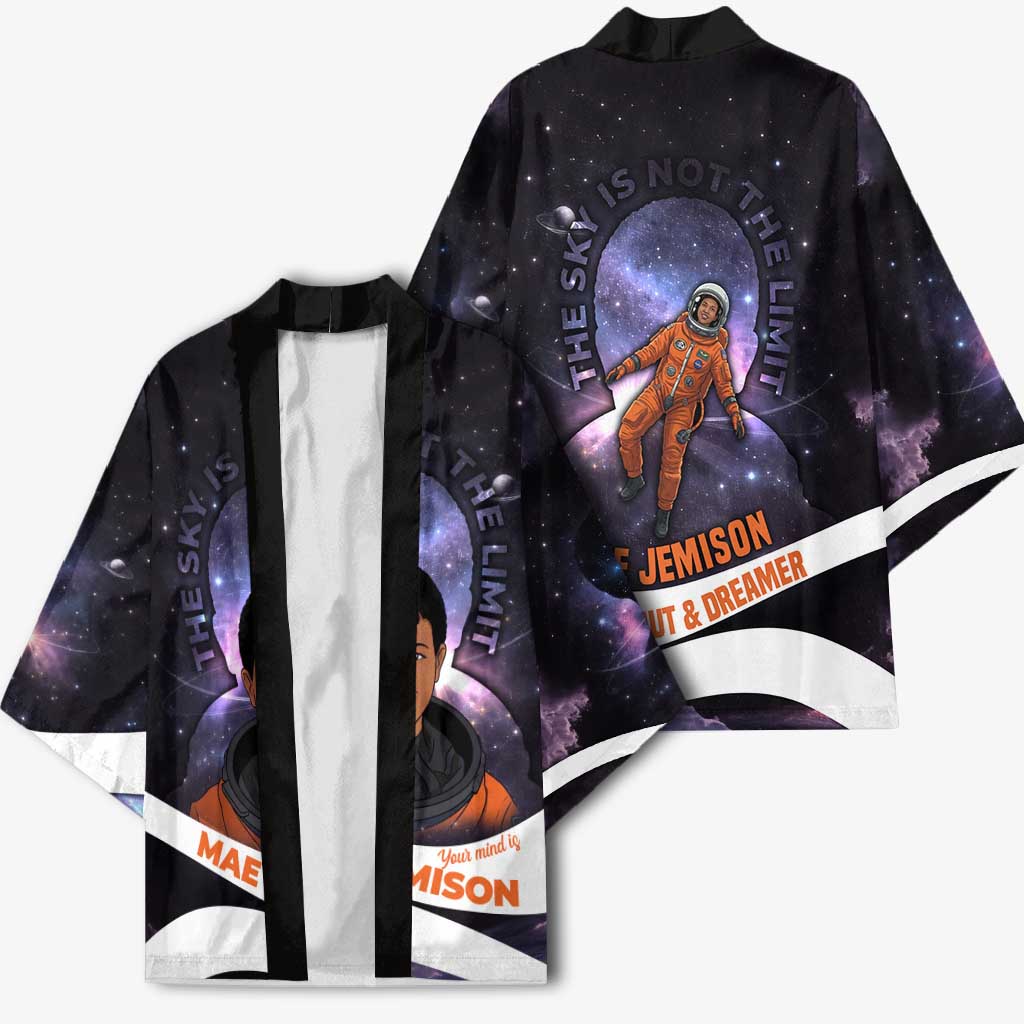 Mae Jemison Kimono Cartoon Astronaut Portrait, The Sky Is Not the Limit Quote and Galaxy Dreamer - Wonder Print Shop