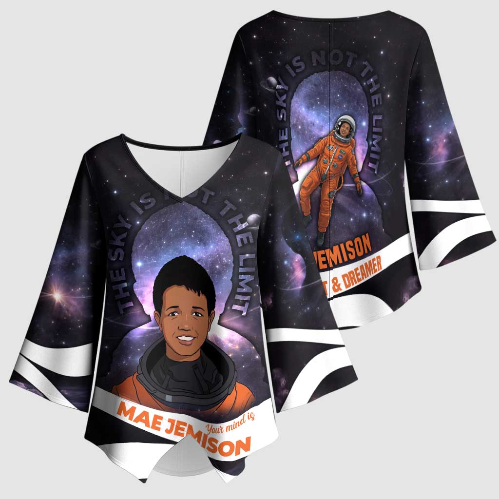 Mae Jemison Kimono Sleeve Blouse Cartoon Astronaut Portrait, The Sky Is Not the Limit Quote and Galaxy Dreamer - Wonder Print Shop