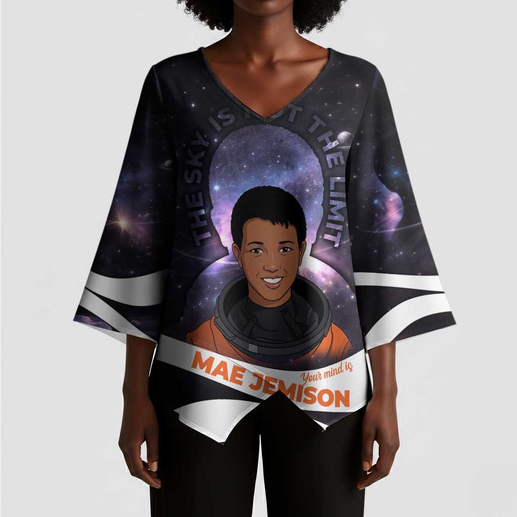 Mae Jemison Kimono Sleeve Blouse Cartoon Astronaut Portrait, The Sky Is Not the Limit Quote and Galaxy Dreamer - Wonder Print Shop