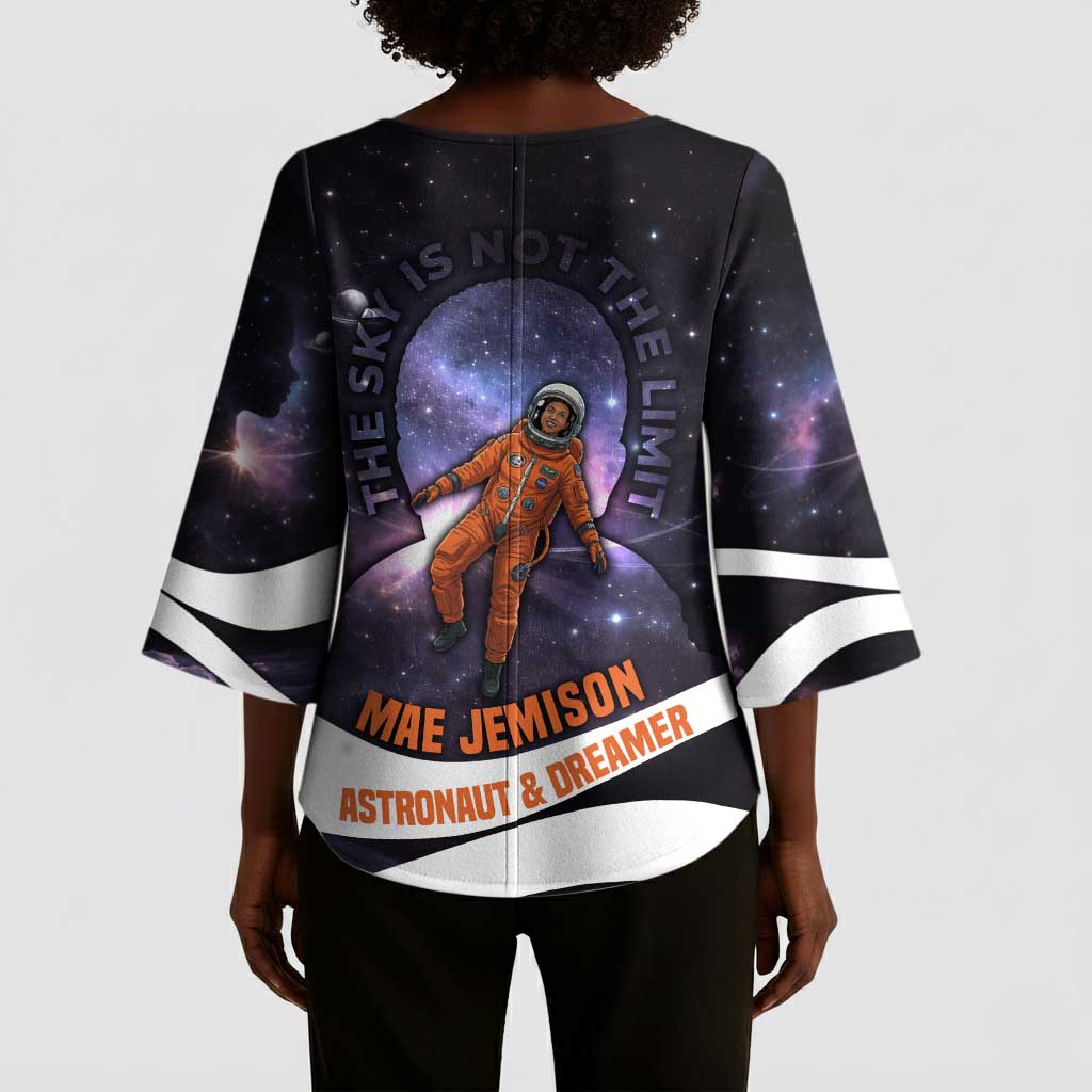 Mae Jemison Kimono Sleeve Blouse Cartoon Astronaut Portrait, The Sky Is Not the Limit Quote and Galaxy Dreamer - Wonder Print Shop