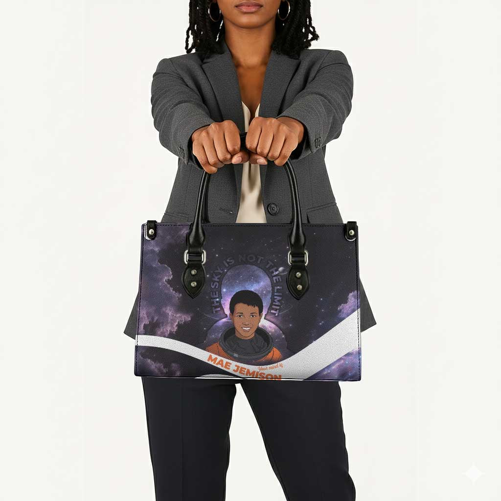 Mae Jemison Leather Bag Cartoon Astronaut Portrait, The Sky Is Not the Limit Quote and Galaxy Dreamer - Wonder Print Shop