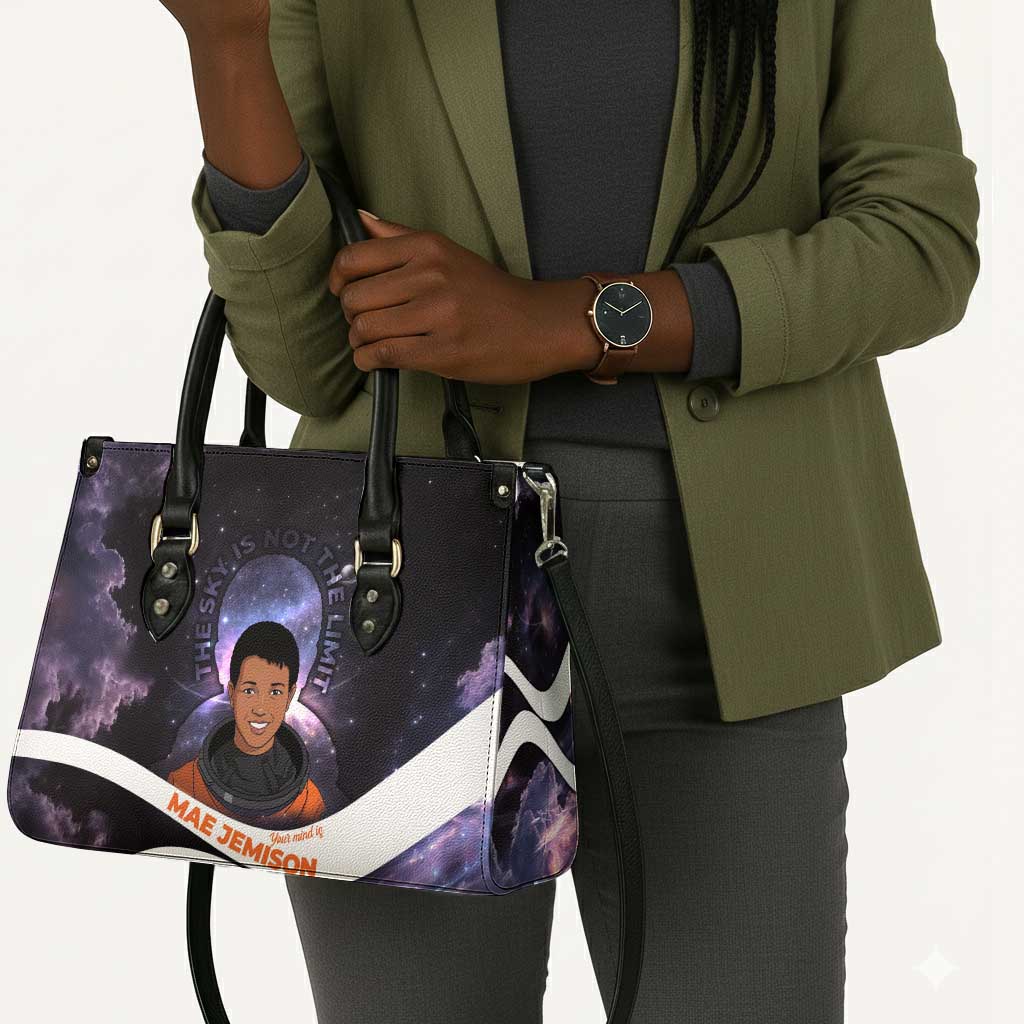Mae Jemison Leather Bag Cartoon Astronaut Portrait, The Sky Is Not the Limit Quote and Galaxy Dreamer - Wonder Print Shop