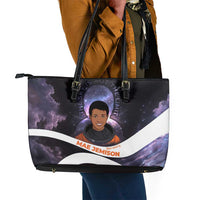 Mae Jemison Leather Tote Bag Cartoon Astronaut Portrait, The Sky Is Not the Limit Quote and Galaxy Dreamer - Wonder Print Shop