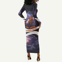 Mae Jemison Long Sleeve Bodycon Dress Cartoon Astronaut Portrait, The Sky Is Not the Limit Quote and Galaxy Dreamer - Wonder Print Shop