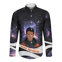 Mae Jemison Long Sleeve Button Shirt Cartoon Astronaut Portrait, The Sky Is Not the Limit Quote and Galaxy Dreamer - Wonder Print Shop
