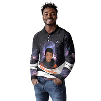 Mae Jemison Long Sleeve Polo Shirt Cartoon Astronaut Portrait, The Sky Is Not the Limit Quote and Galaxy Dreamer - Wonder Print Shop