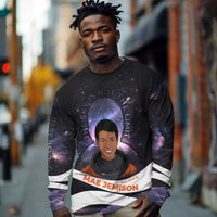 Mae Jemison Long Sleeve Shirt Cartoon Astronaut Portrait, The Sky Is Not the Limit Quote and Galaxy Dreamer - Wonder Print Shop