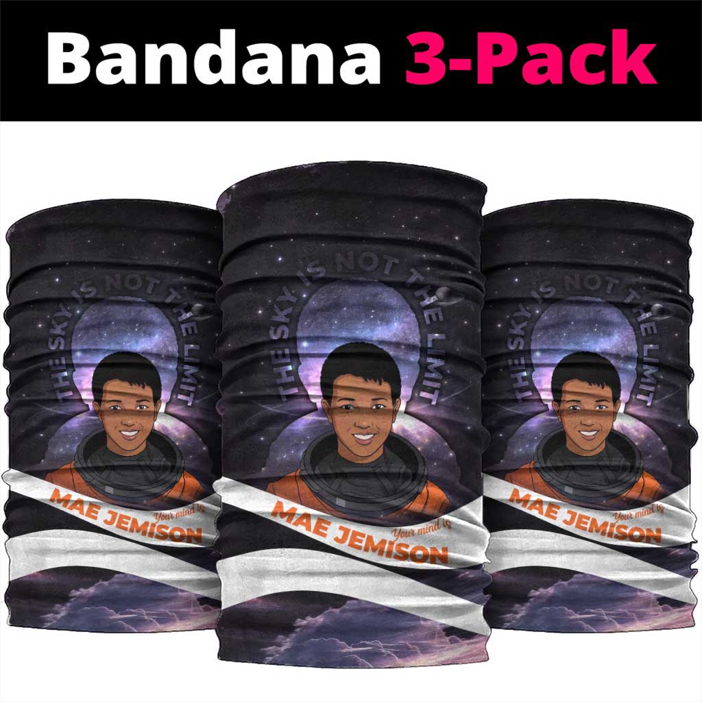 Mae Jemison Neck Gaiter Cartoon Astronaut Portrait, The Sky Is Not the Limit Quote and Galaxy Dreamer - Wonder Print Shop