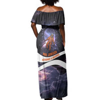 Mae Jemison Off Shoulder Maxi Dress Cartoon Astronaut Portrait, The Sky Is Not the Limit Quote and Galaxy Dreamer - Wonder Print Shop
