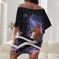 Mae Jemison Off Shoulder Short Dress Cartoon Astronaut Portrait, The Sky Is Not the Limit Quote and Galaxy Dreamer - Wonder Print Shop