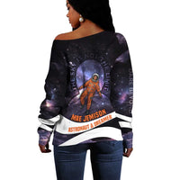 Mae Jemison Off Shoulder Sweater Cartoon Astronaut Portrait, The Sky Is Not the Limit Quote and Galaxy Dreamer - Wonder Print Shop