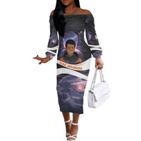 Mae Jemison Off The Shoulder Long Sleeve Dress Cartoon Astronaut Portrait, The Sky Is Not the Limit Quote and Galaxy Dreamer - Wonder Print Shop