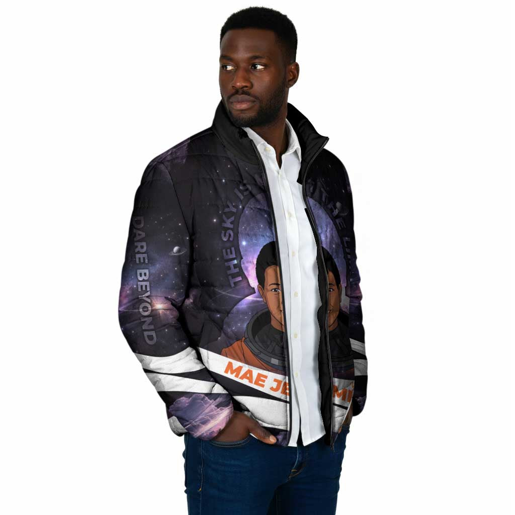 Mae Jemison Padded Jacket Cartoon Astronaut Portrait, The Sky Is Not the Limit Quote and Galaxy Dreamer - Wonder Print Shop
