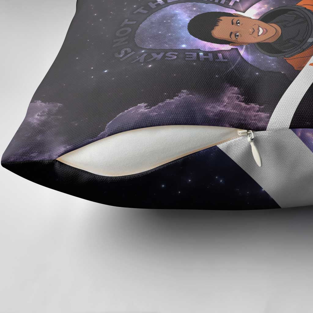 Mae Jemison Pillow Cover Cartoon Astronaut Portrait, The Sky Is Not the Limit Quote and Galaxy Dreamer - Wonder Print Shop