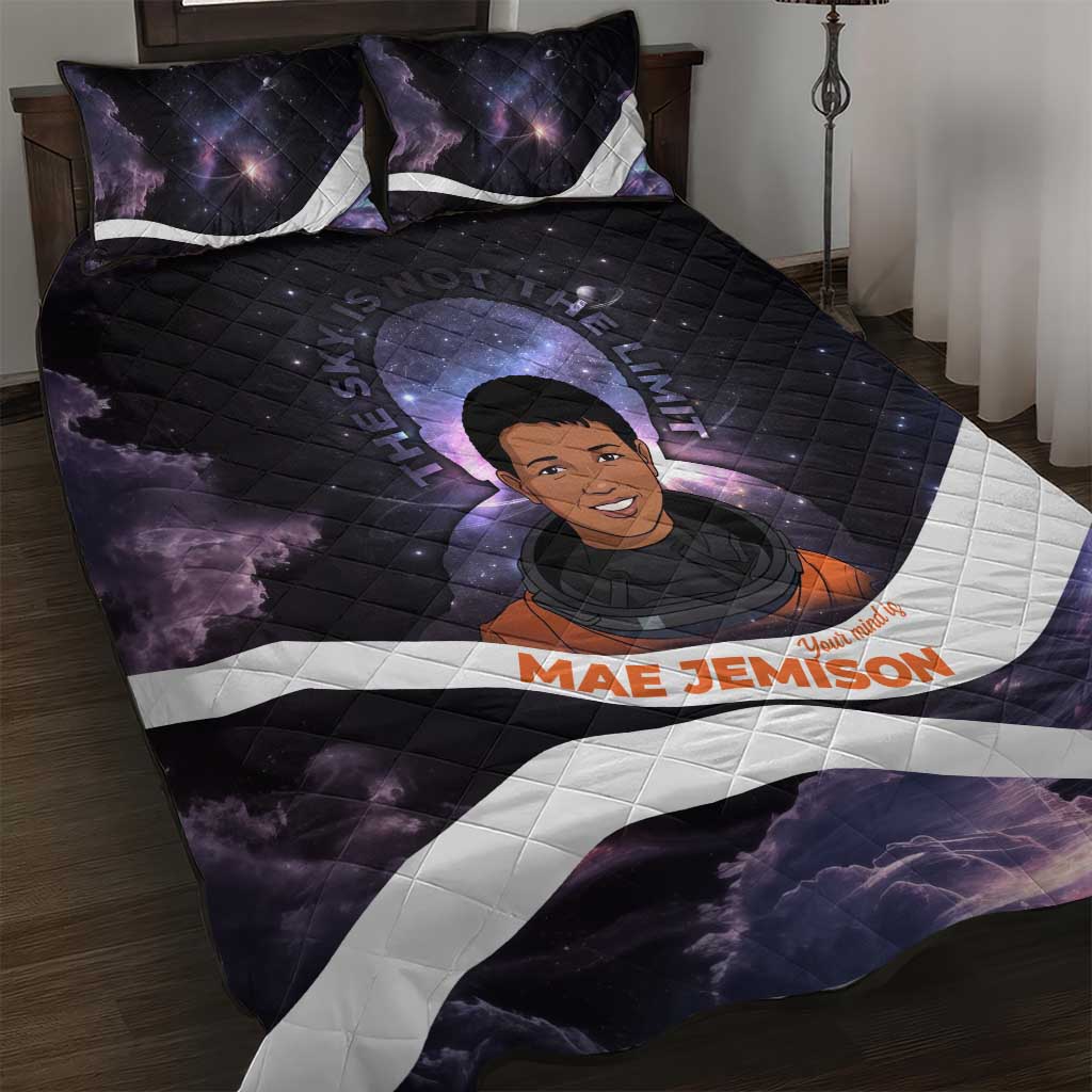 Mae Jemison Quilt Bed Set Cartoon Astronaut Portrait, The Sky Is Not the Limit Quote and Galaxy Dreamer - Wonder Print Shop