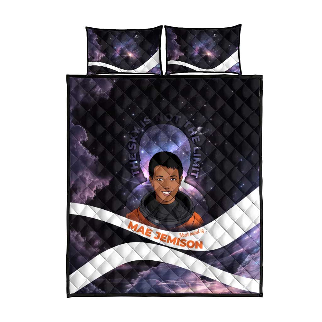 Mae Jemison Quilt Bed Set Cartoon Astronaut Portrait, The Sky Is Not the Limit Quote and Galaxy Dreamer - Wonder Print Shop