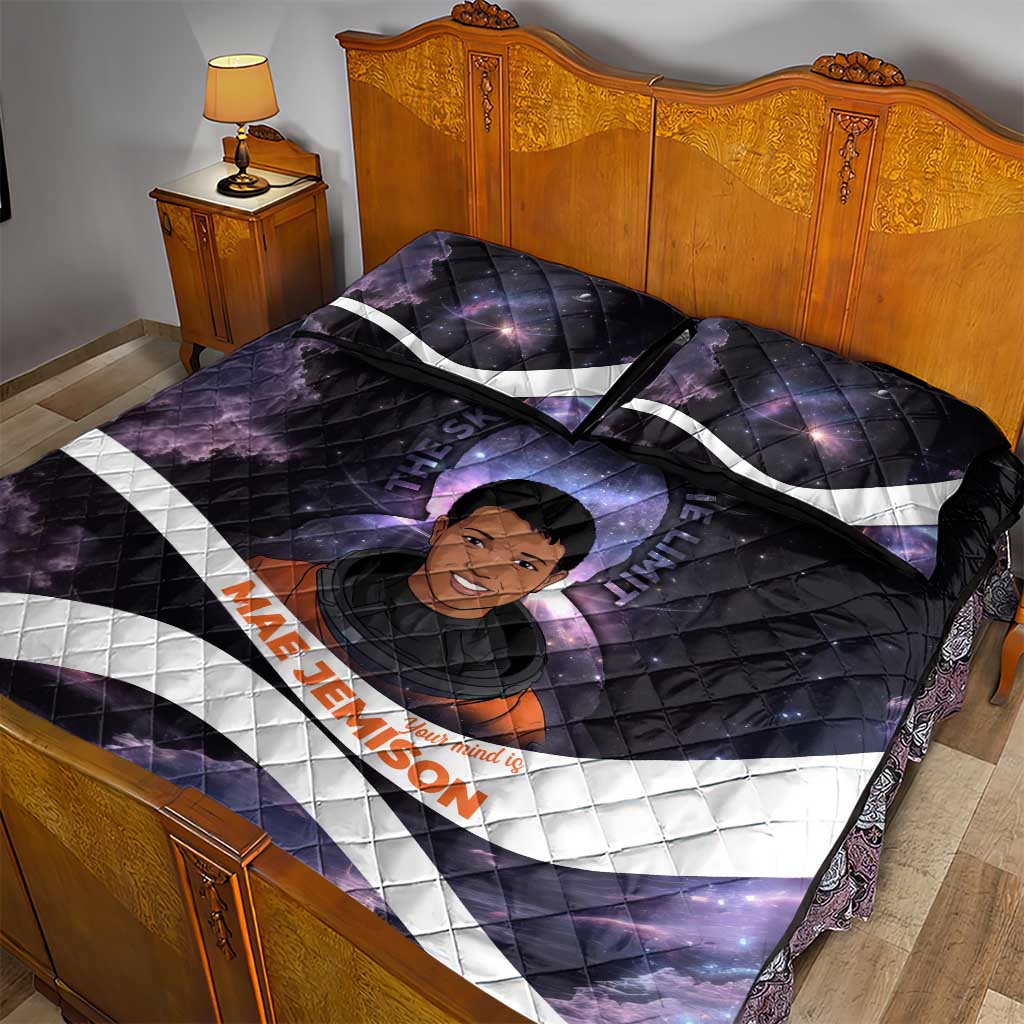 Mae Jemison Quilt Bed Set Cartoon Astronaut Portrait, The Sky Is Not the Limit Quote and Galaxy Dreamer - Wonder Print Shop