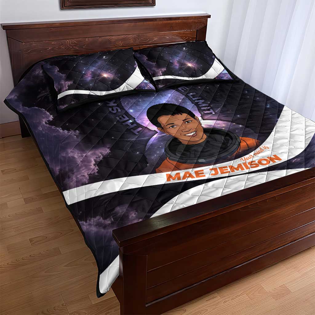 Mae Jemison Quilt Bed Set Cartoon Astronaut Portrait, The Sky Is Not the Limit Quote and Galaxy Dreamer - Wonder Print Shop