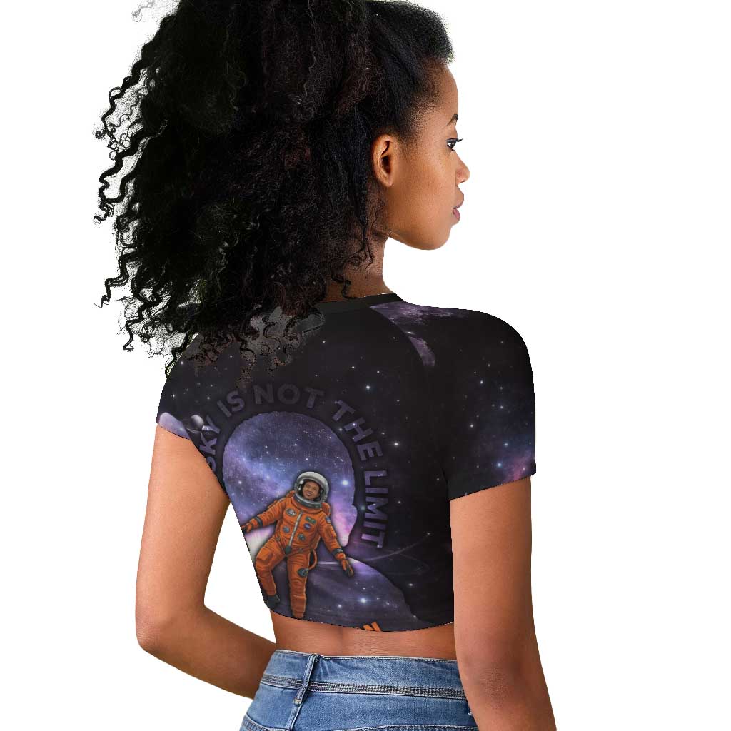 Mae Jemison Raglan Cropped T shirt Cartoon Astronaut Portrait, The Sky Is Not the Limit Quote and Galaxy Dreamer - Wonder Print Shop