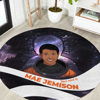 Mae Jemison Round Carpet Cartoon Astronaut Portrait, The Sky Is Not the Limit Quote and Galaxy Dreamer - Wonder Print Shop