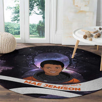 Mae Jemison Round Carpet Cartoon Astronaut Portrait, The Sky Is Not the Limit Quote and Galaxy Dreamer - Wonder Print Shop