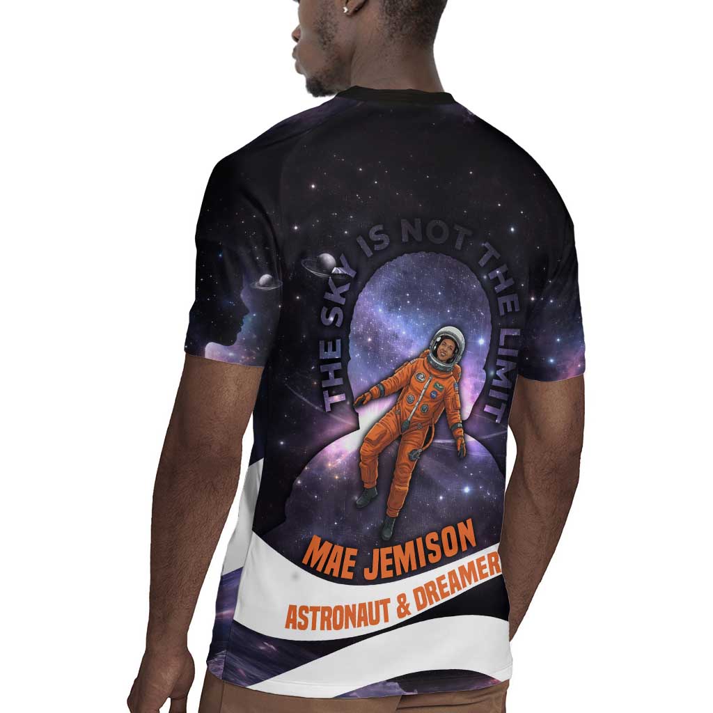Mae Jemison Rugby Jersey Cartoon Astronaut Portrait, The Sky Is Not the Limit Quote and Galaxy Dreamer - Wonder Print Shop