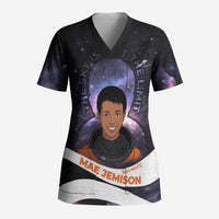 Mae Jemison Scrub Top Cartoon Astronaut Portrait, The Sky Is Not the Limit Quote and Galaxy Dreamer - Wonder Print Shop