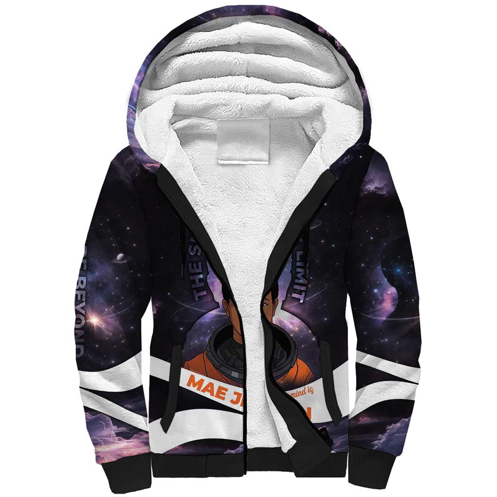 Mae Jemison Sherpa Hoodie Cartoon Astronaut Portrait, The Sky Is Not the Limit Quote and Galaxy Dreamer - Wonder Print Shop