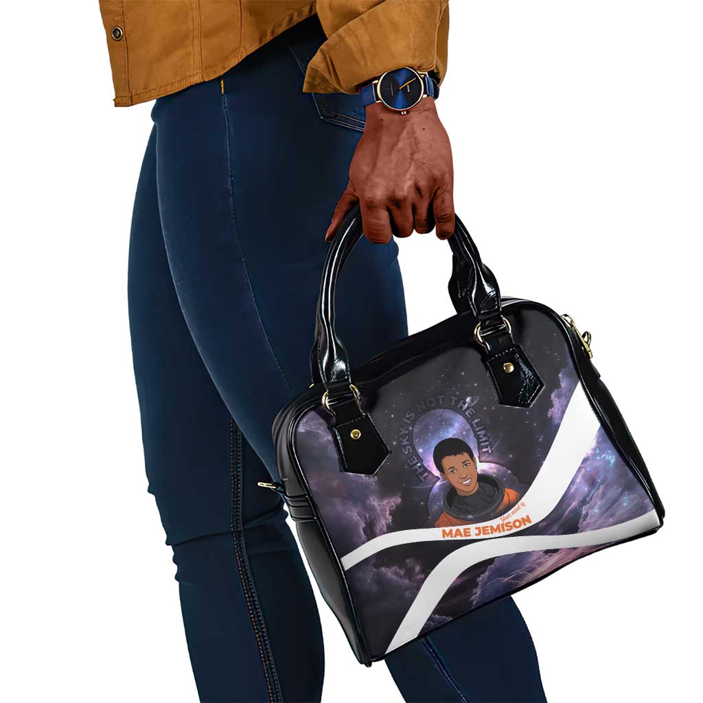 Mae Jemison Shoulder Handbag Cartoon Astronaut Portrait, The Sky Is Not the Limit Quote and Galaxy Dreamer - Wonder Print Shop